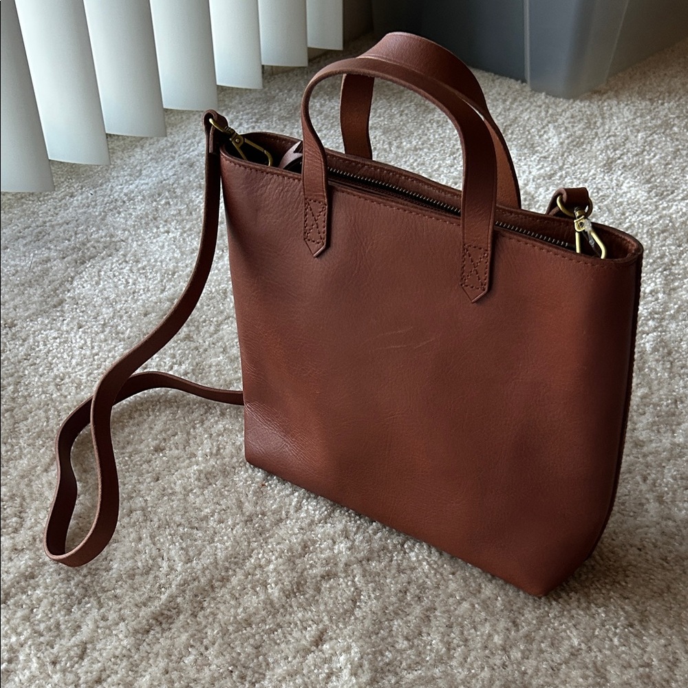 Madewell Brown Leather Zip Top Transport Crossbody Bag